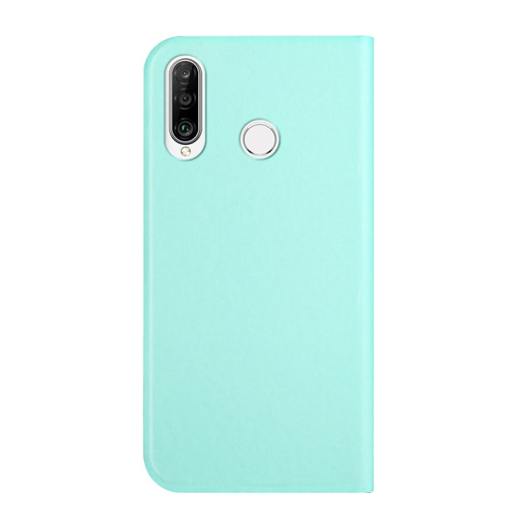 For Huawei P30 Lite 3-Folding Ultrathin Skin Feel Magnetic Solid Color Horizontal Flip Leather Case with Holder