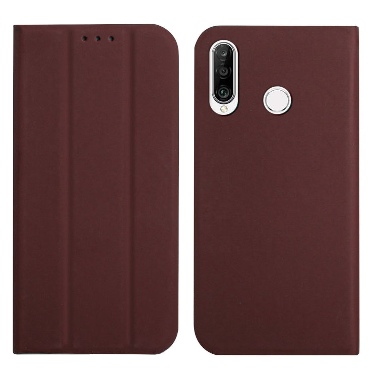 For Huawei P30 Lite 3-Folding Ultrathin Skin Feel Magnetic Solid Color Horizontal Flip Leather Case with Holder
