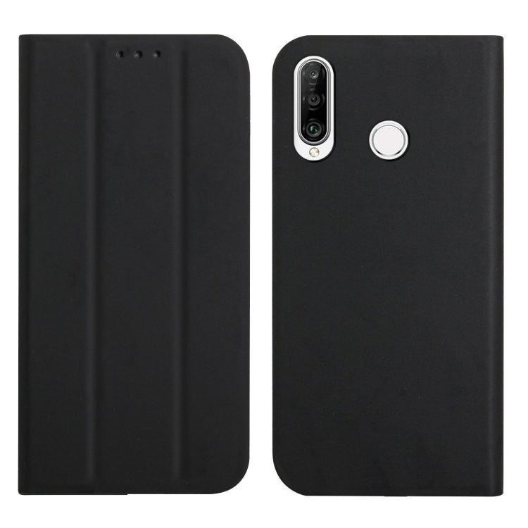 For Huawei P30 Lite 3-Folding Ultrathin Skin Feel Magnetic Solid Color Horizontal Flip Leather Case with Holder