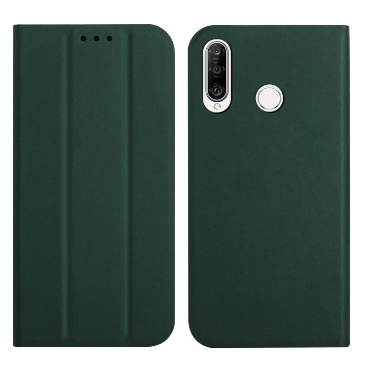For Huawei P30 Lite 3-Folding Ultrathin Skin Feel Magnetic Solid Color Horizontal Flip Leather Case with Holder