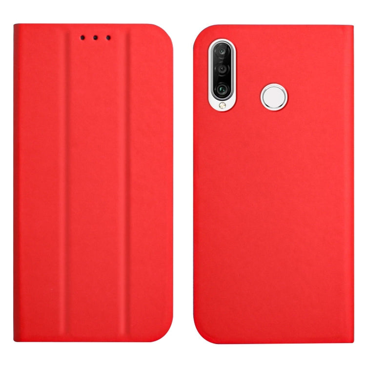 For Huawei P30 Lite 3-Folding Ultrathin Skin Feel Magnetic Solid Color Horizontal Flip Leather Case with Holder