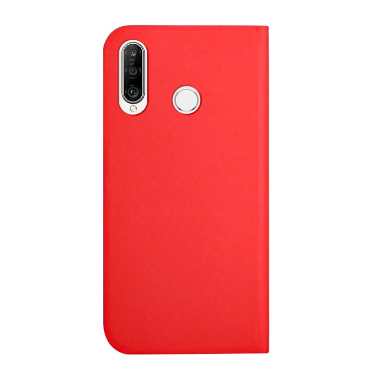 For Huawei P30 Lite 3-Folding Ultrathin Skin Feel Magnetic Solid Color Horizontal Flip Leather Case with Holder