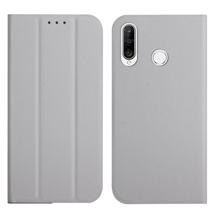 For Huawei P30 Lite 3-Folding Ultrathin Skin Feel Magnetic Solid Color Horizontal Flip Leather Case with Holder