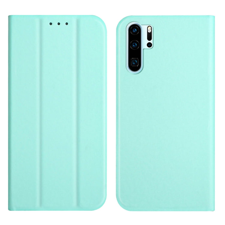 For Huawei P30 Pro 3-Folding Ultrathin Skin Feel Magnetic Solid Color Horizontal Flip Leather Case with Holder