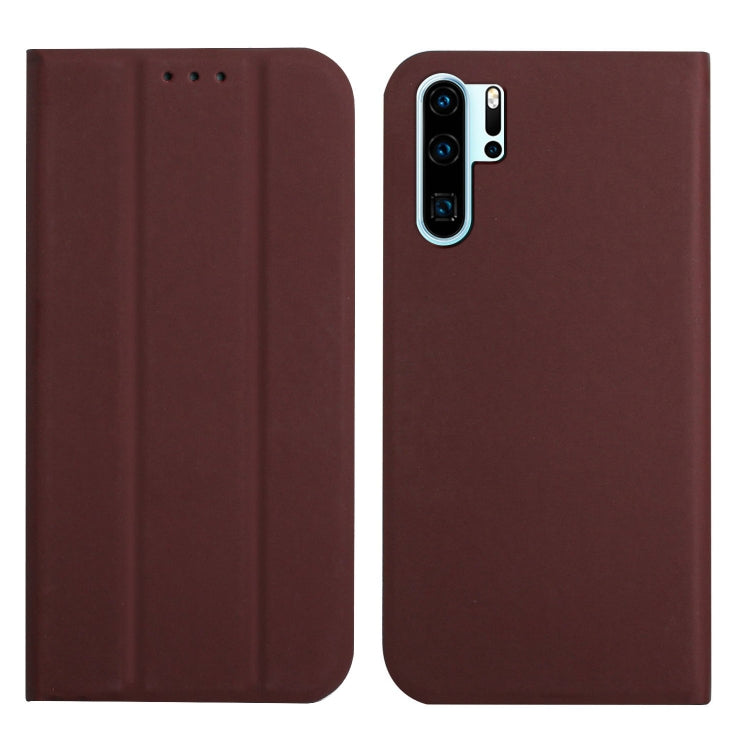 For Huawei P30 Pro 3-Folding Ultrathin Skin Feel Magnetic Solid Color Horizontal Flip Leather Case with Holder