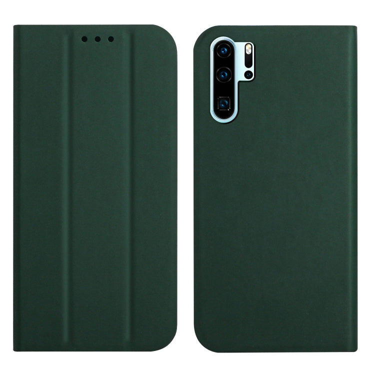 For Huawei P30 Pro 3-Folding Ultrathin Skin Feel Magnetic Solid Color Horizontal Flip Leather Case with Holder