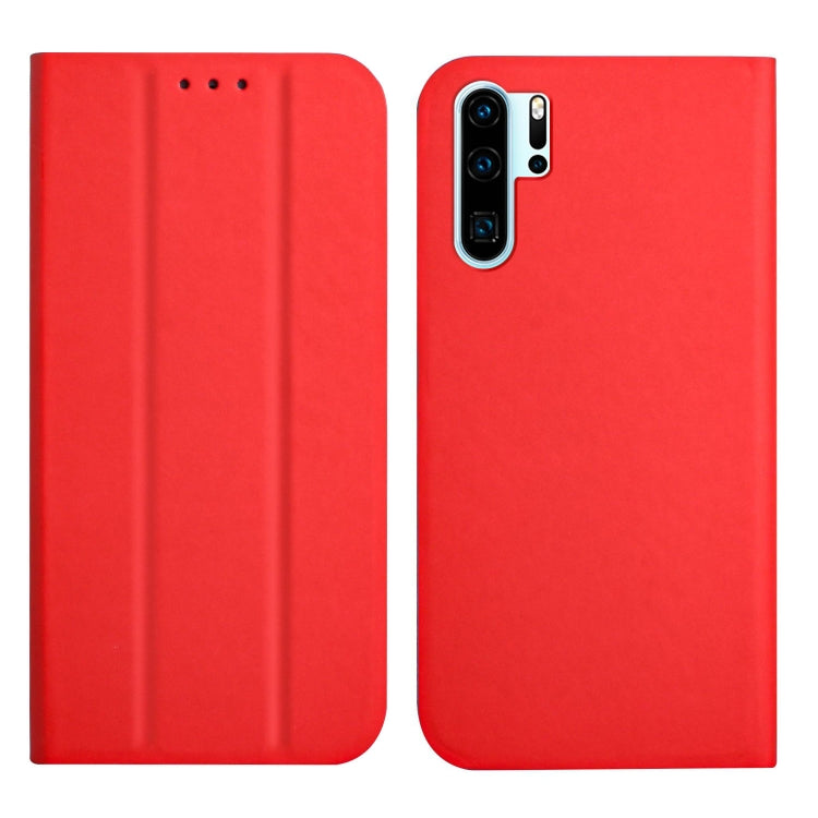 For Huawei P30 Pro 3-Folding Ultrathin Skin Feel Magnetic Solid Color Horizontal Flip Leather Case with Holder