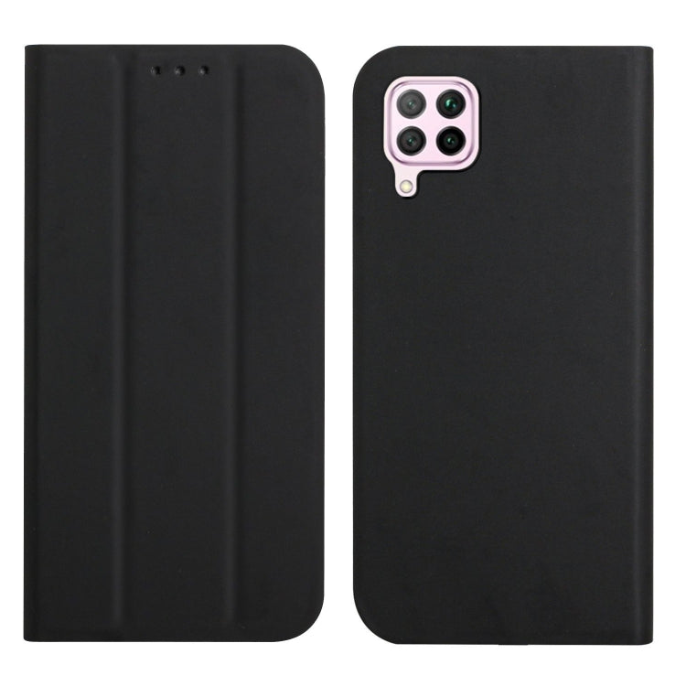 For Huawei P40 Lite 3-Folding Ultrathin Skin Feel Magnetic Solid Color Horizontal Flip Leather Case with Holder