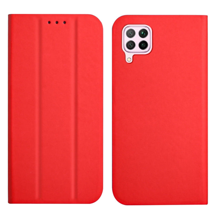 For Huawei P40 Lite 3-Folding Ultrathin Skin Feel Magnetic Solid Color Horizontal Flip Leather Case with Holder