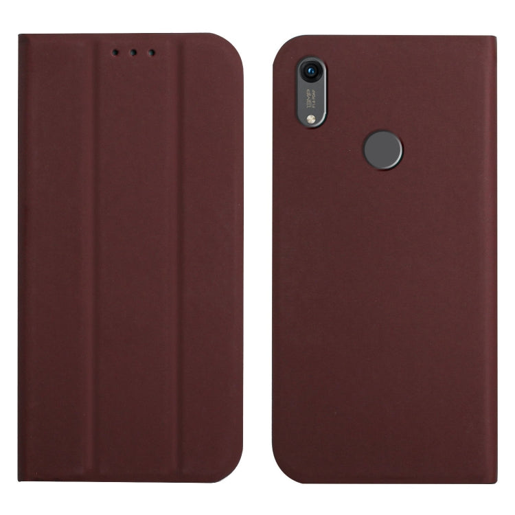 For Huawei Y6 2019 3-Folding Ultrathin Skin Feel Magnetic Solid Color Horizontal Flip Leather Case with Holder