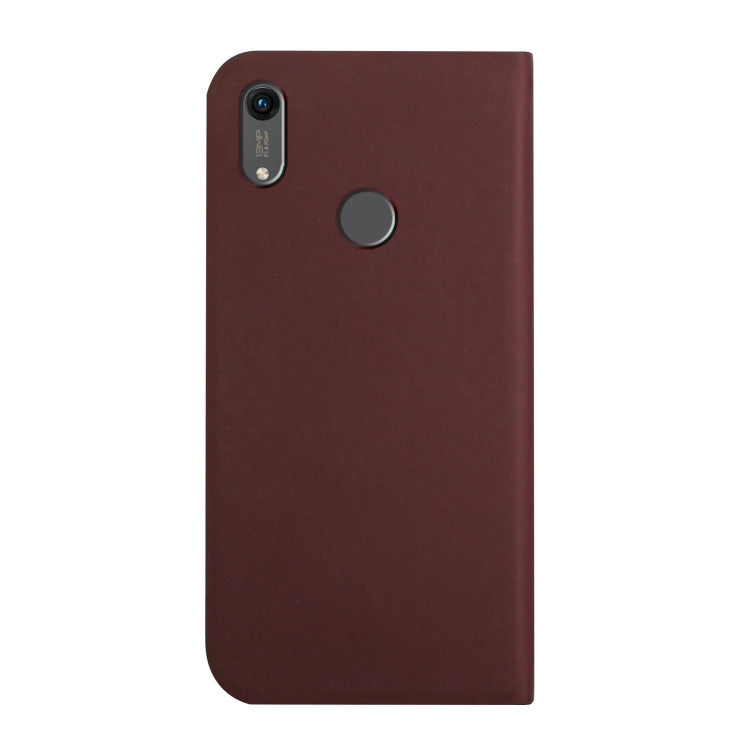For Huawei Y6 2019 3-Folding Ultrathin Skin Feel Magnetic Solid Color Horizontal Flip Leather Case with Holder