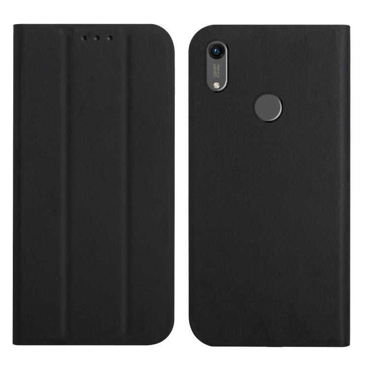 For Huawei Y6 2019 3-Folding Ultrathin Skin Feel Magnetic Solid Color Horizontal Flip Leather Case with Holder