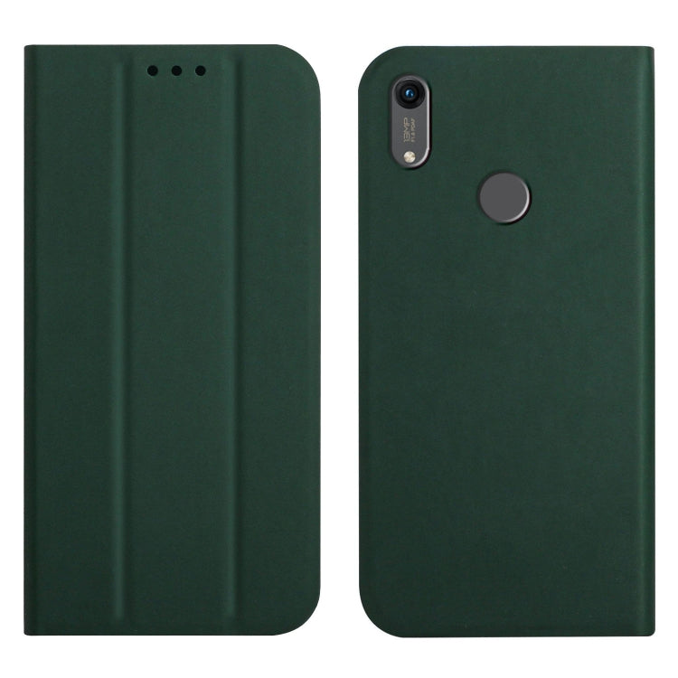 For Huawei Y6 2019 3-Folding Ultrathin Skin Feel Magnetic Solid Color Horizontal Flip Leather Case with Holder