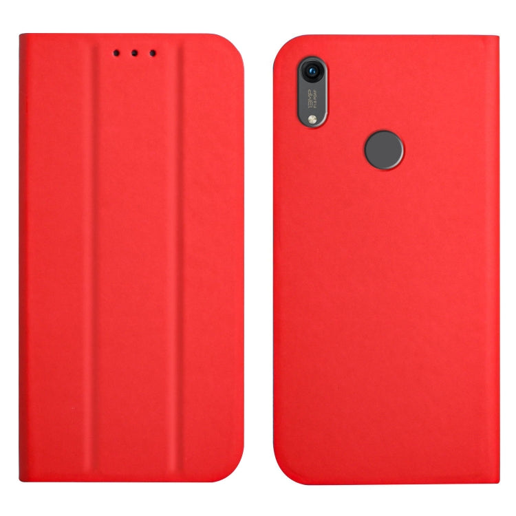 For Huawei Y6 2019 3-Folding Ultrathin Skin Feel Magnetic Solid Color Horizontal Flip Leather Case with Holder
