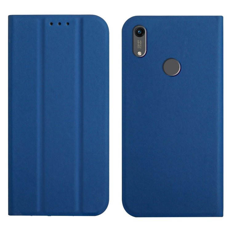 For Huawei Y6 2019 3-Folding Ultrathin Skin Feel Magnetic Solid Color Horizontal Flip Leather Case with Holder