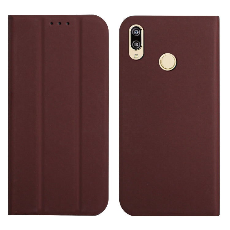 For Huawei Y7 2019 3-Folding Ultrathin Skin Feel Magnetic Solid Color Horizontal Flip Leather Case with Holder