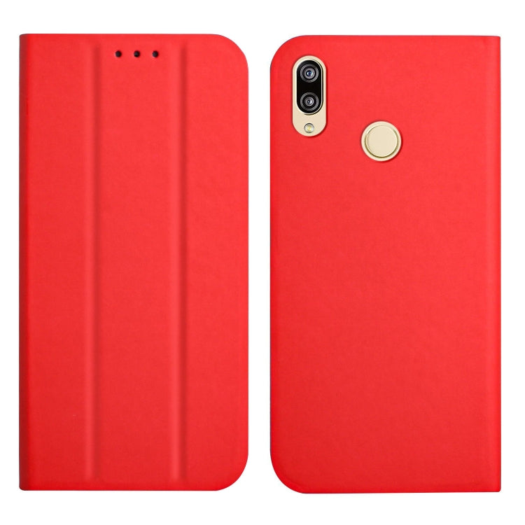 For Huawei Y7 2019 3-Folding Ultrathin Skin Feel Magnetic Solid Color Horizontal Flip Leather Case with Holder