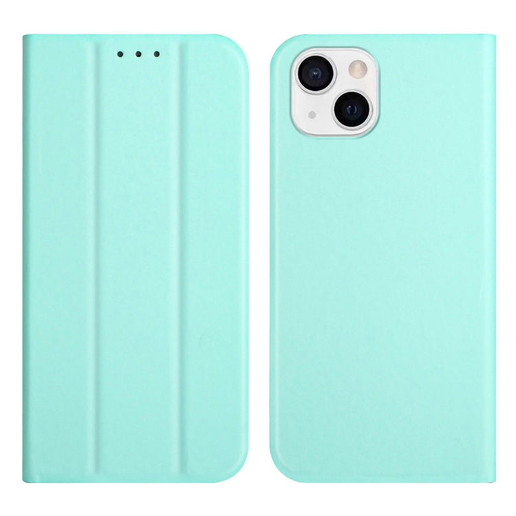 For iPhone 13 3-Folding Ultrathin Skin Feel Magnetic Solid Color Horizontal Flip Leather Case with Holder