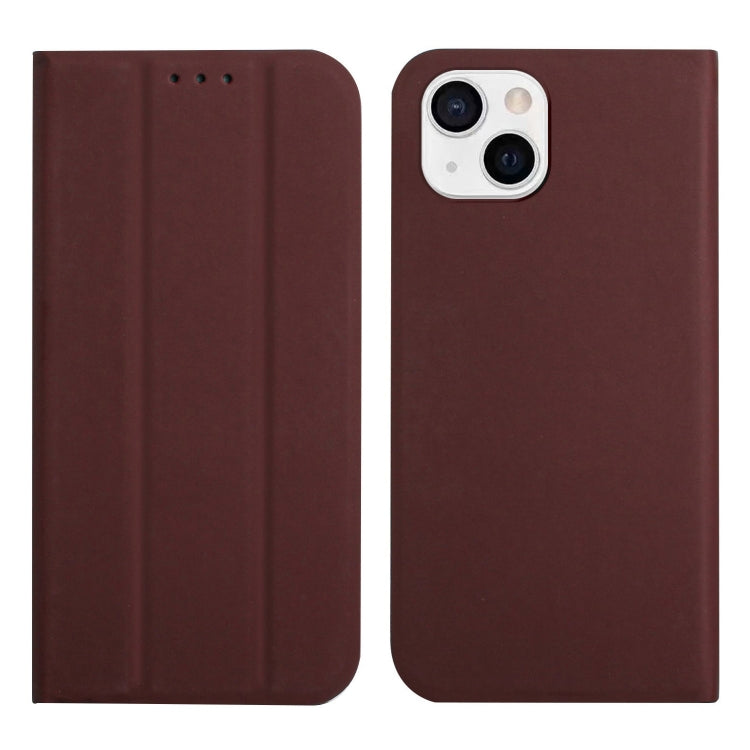 For iPhone 13 3-Folding Ultrathin Skin Feel Magnetic Solid Color Horizontal Flip Leather Case with Holder