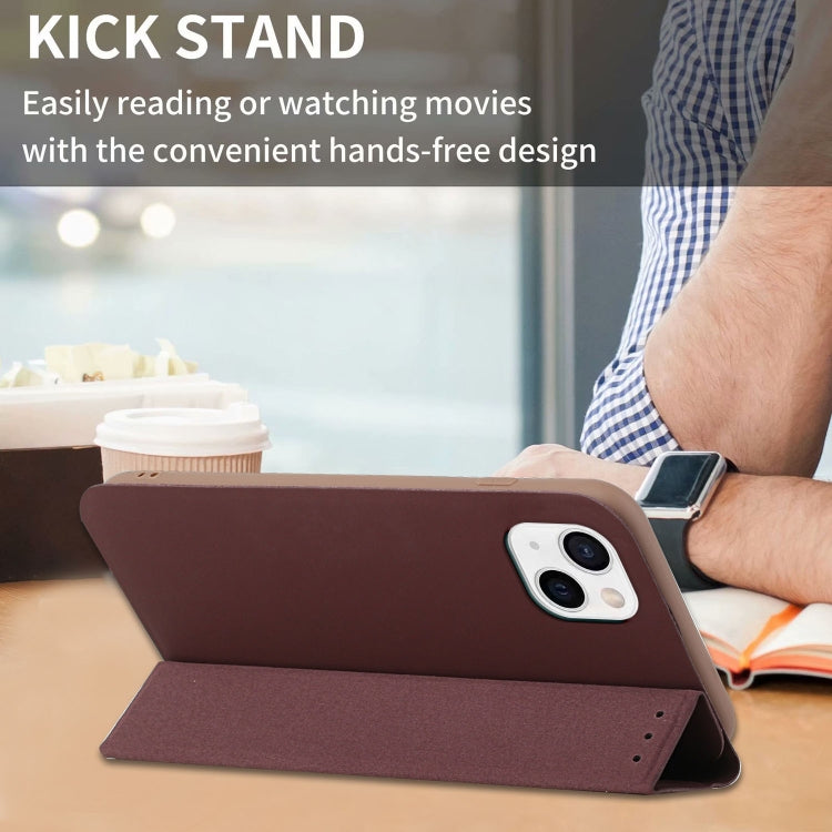 For iPhone 13 3-Folding Ultrathin Skin Feel Magnetic Solid Color Horizontal Flip Leather Case with Holder