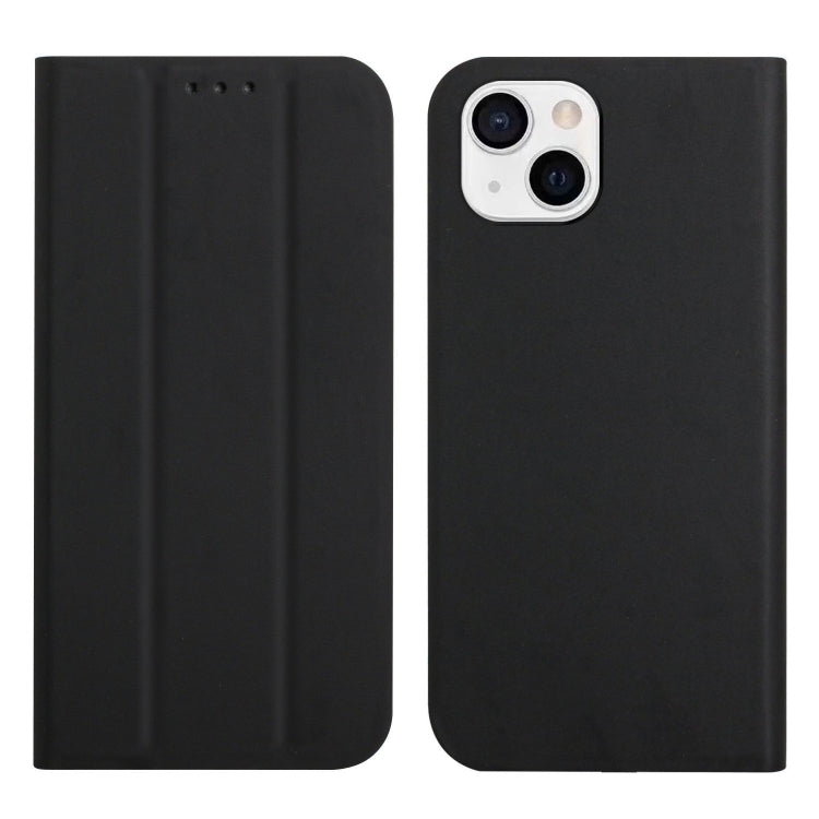 For iPhone 13 3-Folding Ultrathin Skin Feel Magnetic Solid Color Horizontal Flip Leather Case with Holder