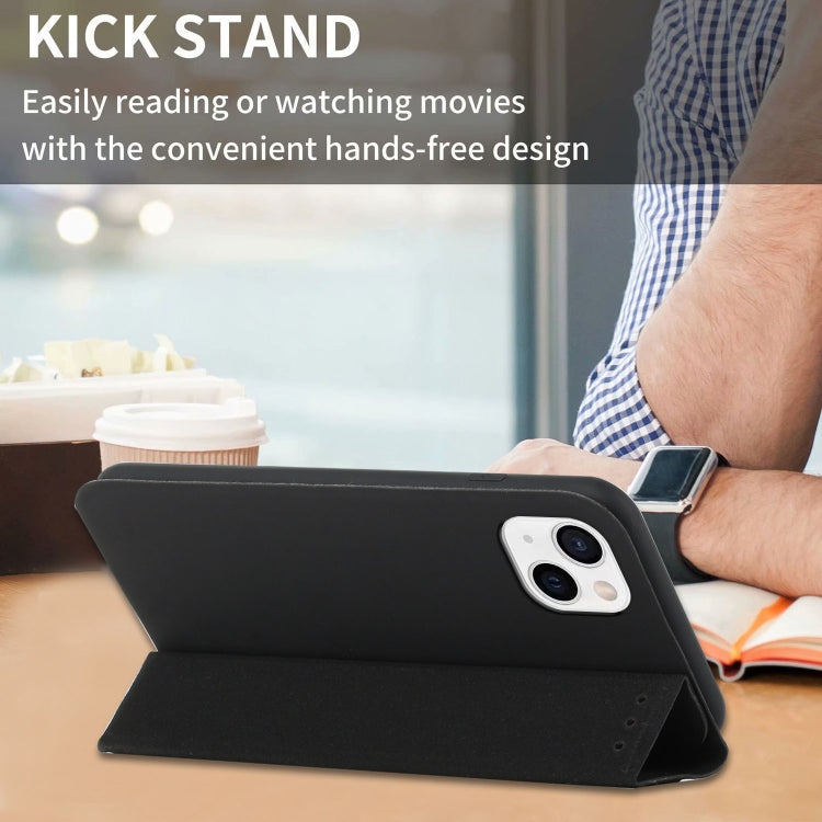 For iPhone 13 3-Folding Ultrathin Skin Feel Magnetic Solid Color Horizontal Flip Leather Case with Holder