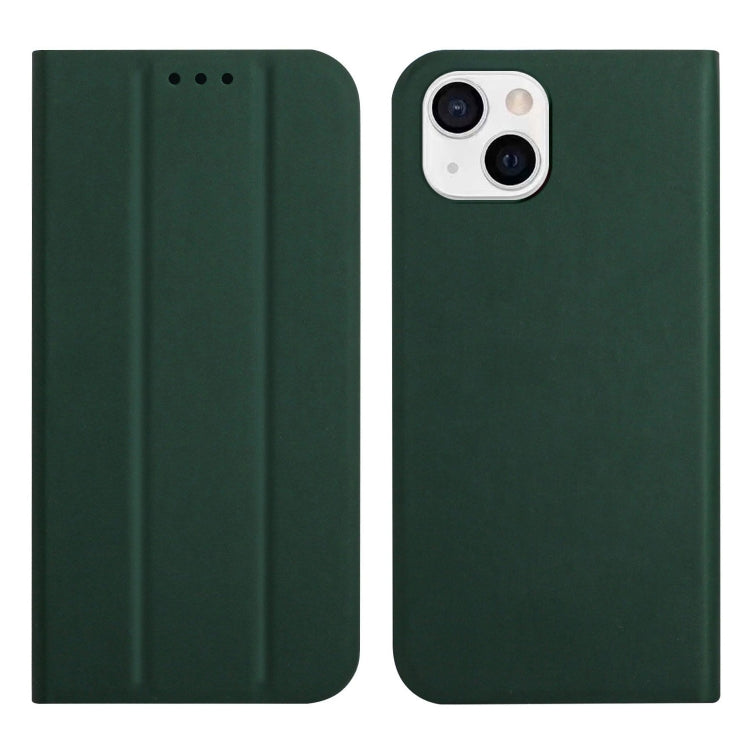 For iPhone 13 3-Folding Ultrathin Skin Feel Magnetic Solid Color Horizontal Flip Leather Case with Holder