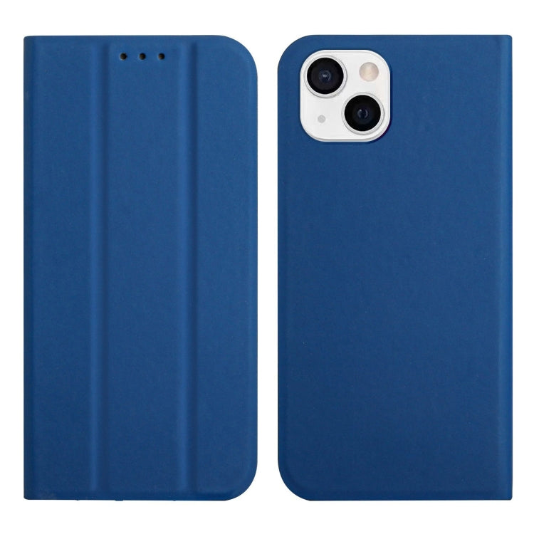 For iPhone 13 3-Folding Ultrathin Skin Feel Magnetic Solid Color Horizontal Flip Leather Case with Holder