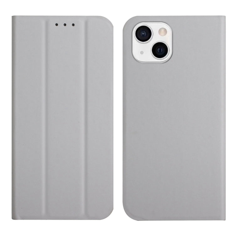 For iPhone 13 3-Folding Ultrathin Skin Feel Magnetic Solid Color Horizontal Flip Leather Case with Holder