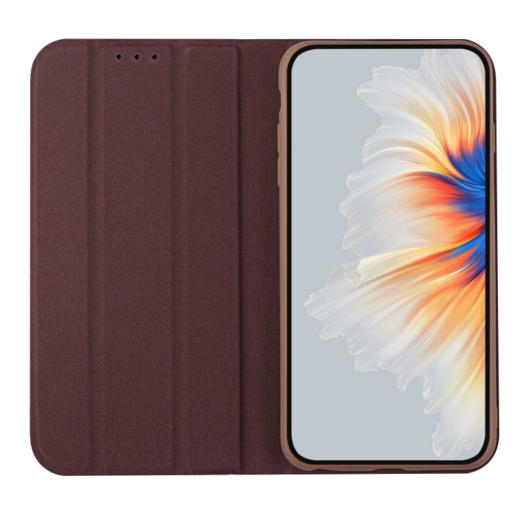 For iPhone 13 Pro 3-Folding Ultrathin Skin Feel Magnetic Solid Color Horizontal Flip Leather Case with Holder