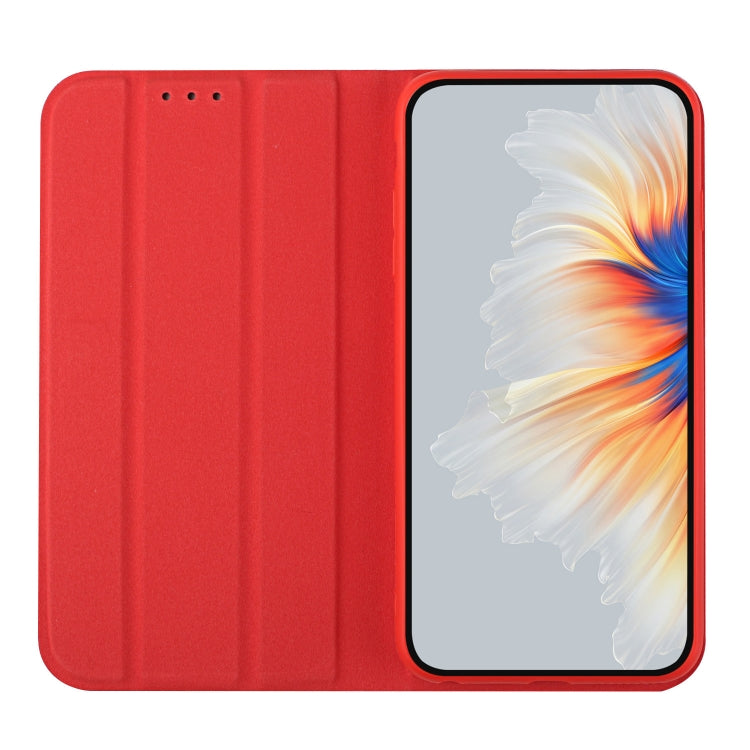 For iPhone 13 Pro Max 3-Folding Ultrathin Skin Feel Magnetic Solid Color Horizontal Flip Leather Case with Holder