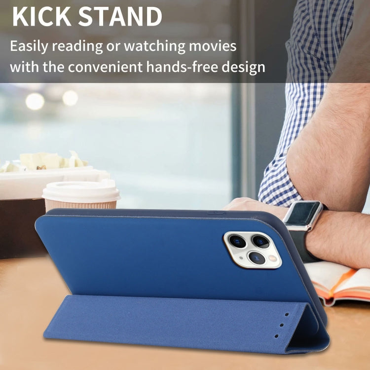 For iPhone 13 Pro Max 3-Folding Ultrathin Skin Feel Magnetic Solid Color Horizontal Flip Leather Case with Holder