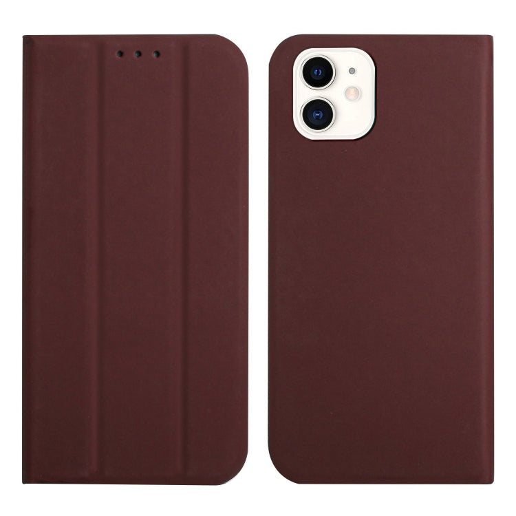 For iPhone 12 mini 3-Folding Ultrathin Skin Feel Magnetic Solid Color Horizontal Flip Leather Case with Holder