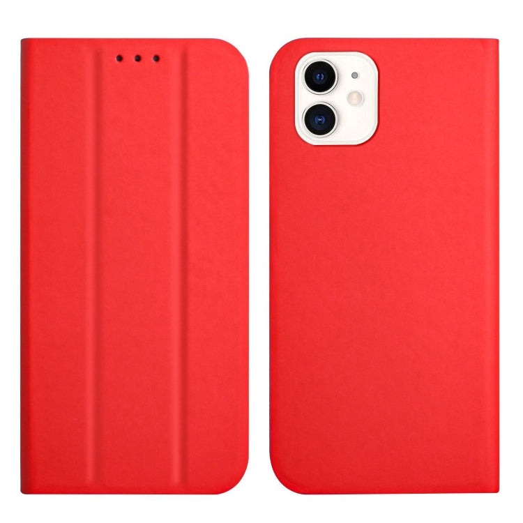 For iPhone 12 mini 3-Folding Ultrathin Skin Feel Magnetic Solid Color Horizontal Flip Leather Case with Holder