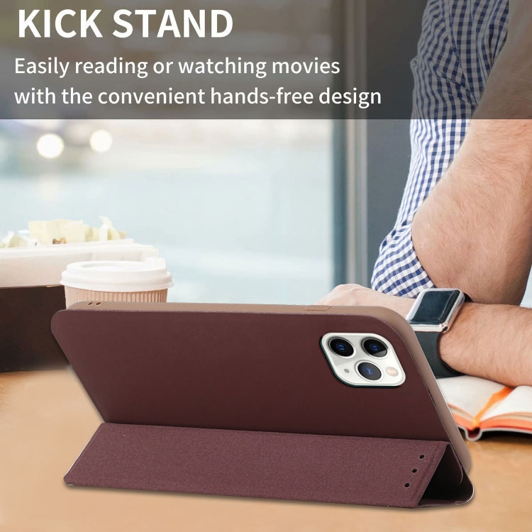 For iPhone 12 Pro Max 3-Folding Ultrathin Skin Feel Magnetic Solid Color Horizontal Flip Leather Case with Holder