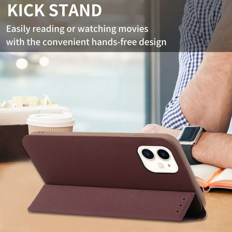 For iPhone 11 3-Folding Ultrathin Skin Feel Magnetic Solid Color Horizontal Flip Leather Case with Holder