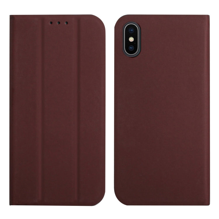 For iPhone X / XS 3-Folding Ultrathin Skin Feel Magnetic Solid Color Horizontal Flip Leather Case with Holder