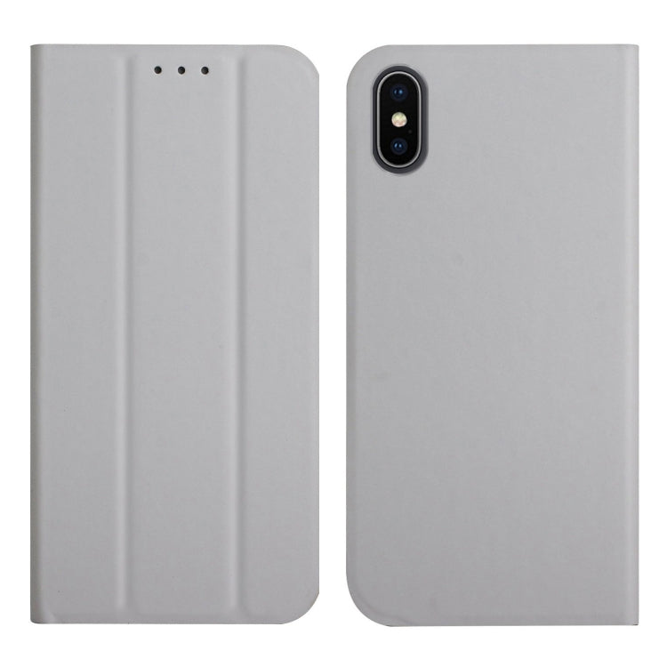 For iPhone X / XS 3-Folding Ultrathin Skin Feel Magnetic Solid Color Horizontal Flip Leather Case with Holder