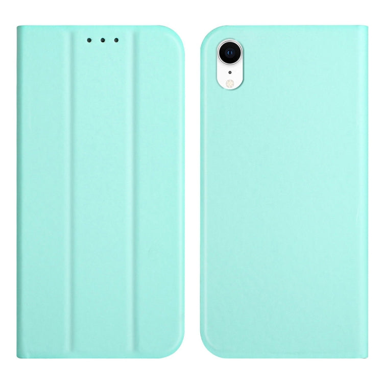 For iPhone XR 3-Folding Ultrathin Skin Feel Magnetic Solid Color Horizontal Flip Leather Case with Holder