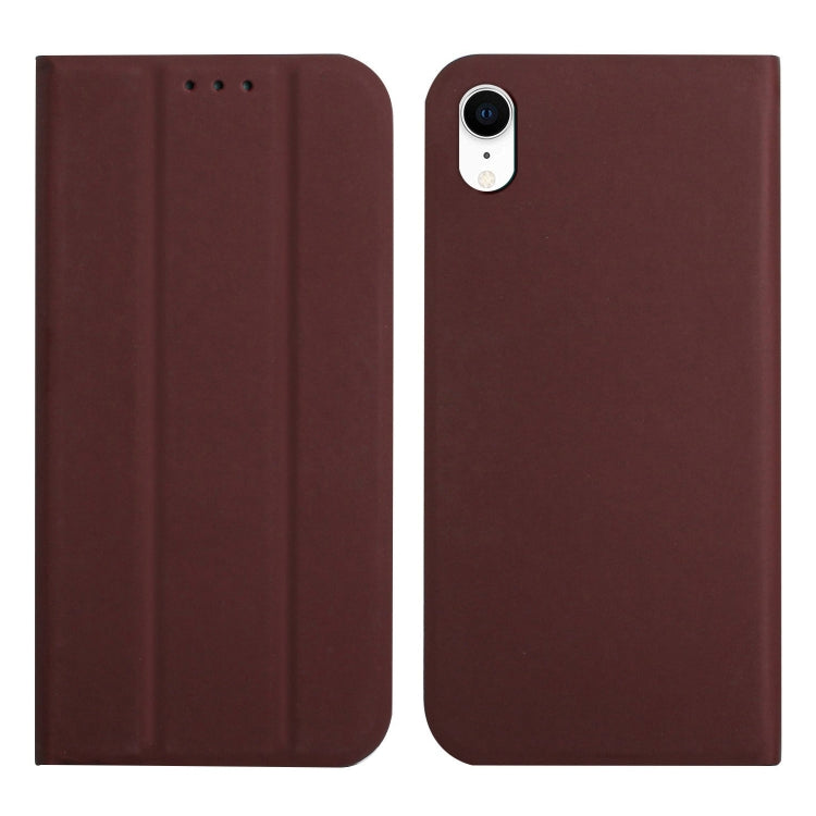 For iPhone XR 3-Folding Ultrathin Skin Feel Magnetic Solid Color Horizontal Flip Leather Case with Holder