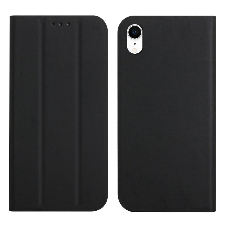 For iPhone XR 3-Folding Ultrathin Skin Feel Magnetic Solid Color Horizontal Flip Leather Case with Holder
