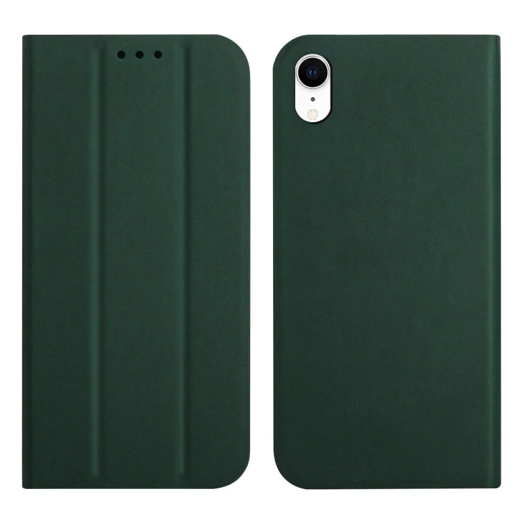 For iPhone XR 3-Folding Ultrathin Skin Feel Magnetic Solid Color Horizontal Flip Leather Case with Holder