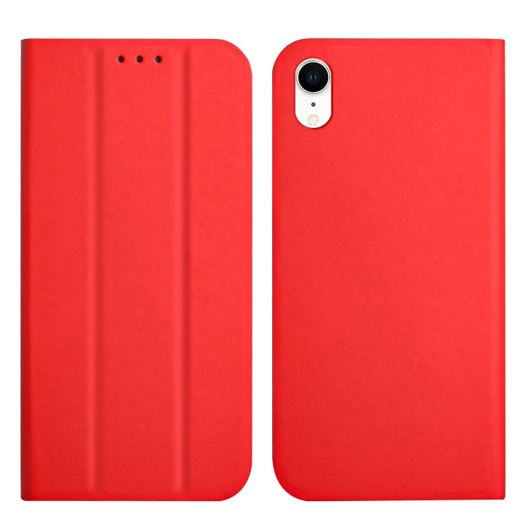 For iPhone XR 3-Folding Ultrathin Skin Feel Magnetic Solid Color Horizontal Flip Leather Case with Holder