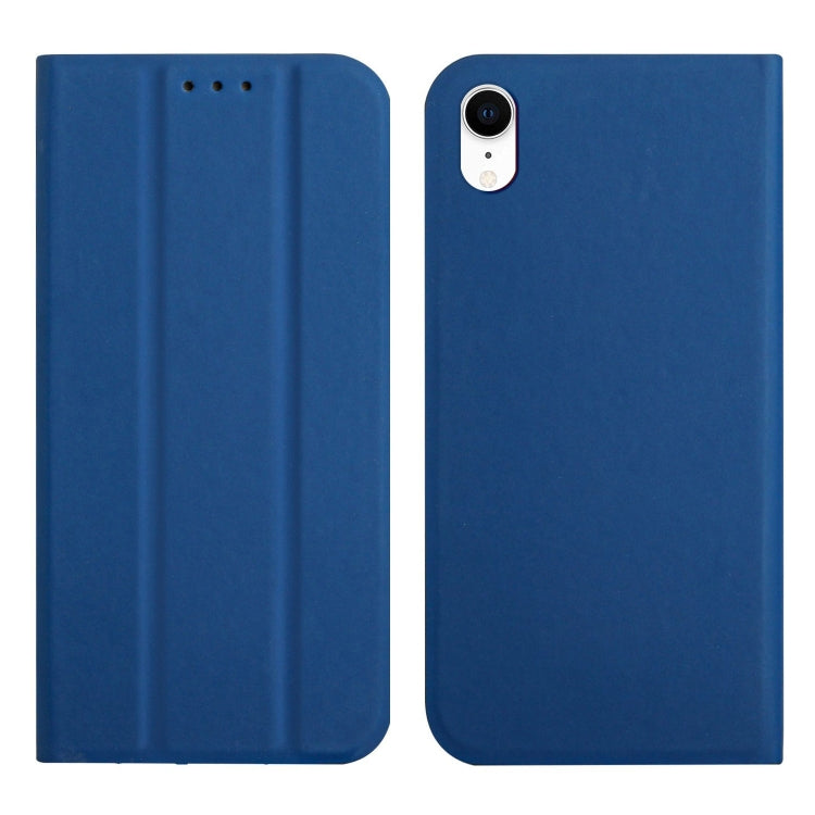 For iPhone XR 3-Folding Ultrathin Skin Feel Magnetic Solid Color Horizontal Flip Leather Case with Holder