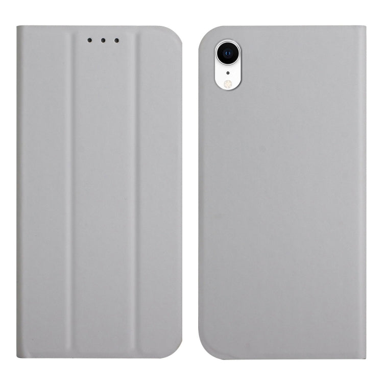 For iPhone XR 3-Folding Ultrathin Skin Feel Magnetic Solid Color Horizontal Flip Leather Case with Holder