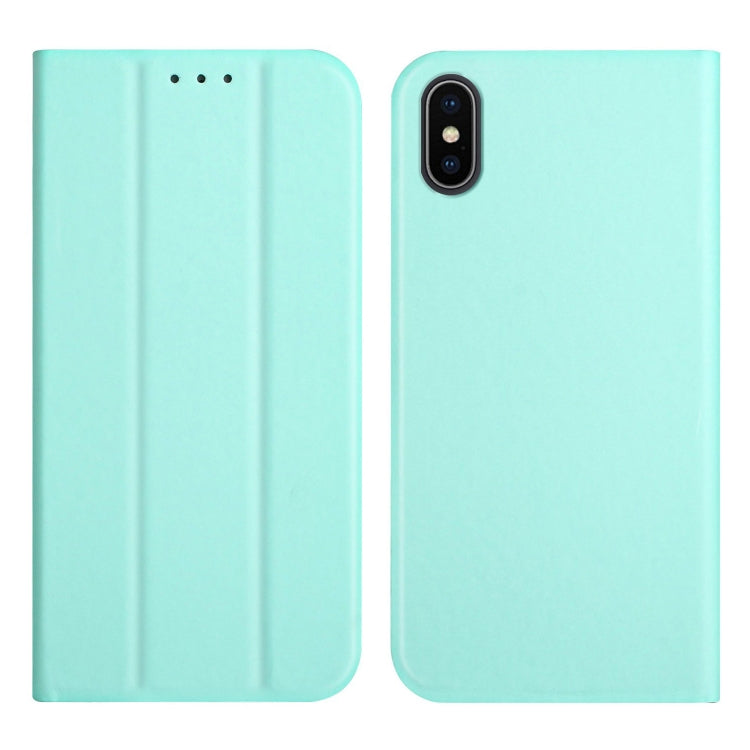 For iPhone XS Max 3-Folding Ultrathin Skin Feel Magnetic Solid Color Horizontal Flip Leather Case with Holder