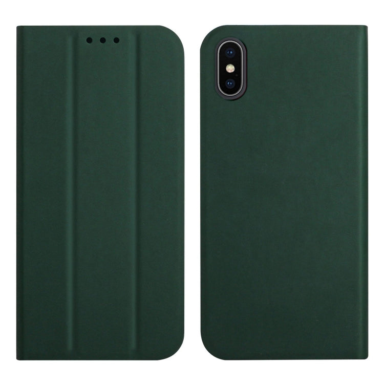 For iPhone XS Max 3-Folding Ultrathin Skin Feel Magnetic Solid Color Horizontal Flip Leather Case with Holder