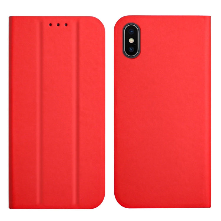 For iPhone XS Max 3-Folding Ultrathin Skin Feel Magnetic Solid Color Horizontal Flip Leather Case with Holder