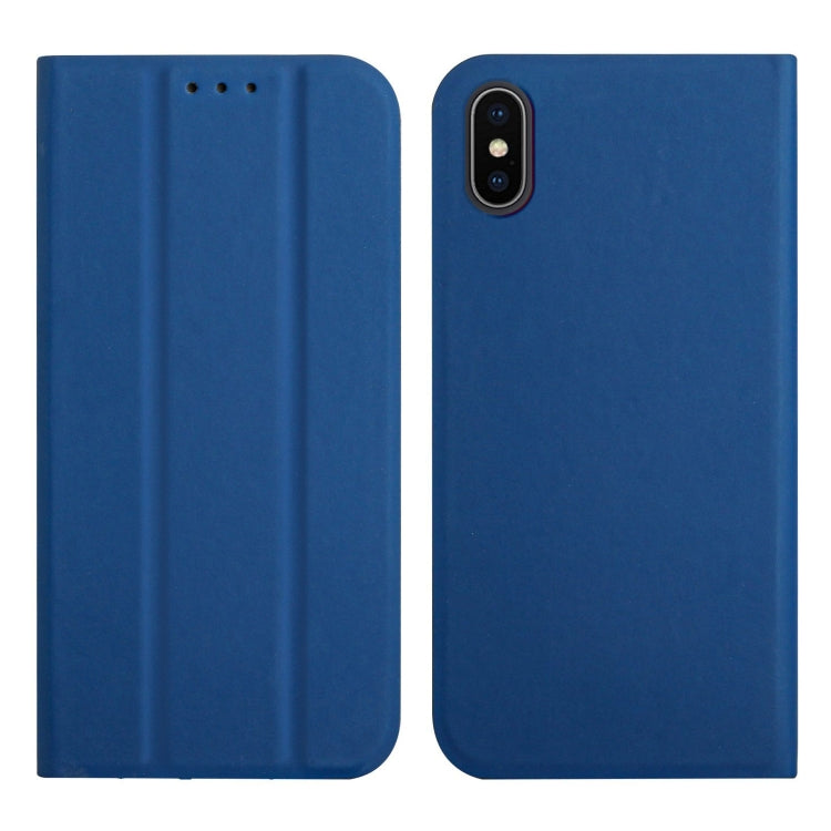 For iPhone XS Max 3-Folding Ultrathin Skin Feel Magnetic Solid Color Horizontal Flip Leather Case with Holder