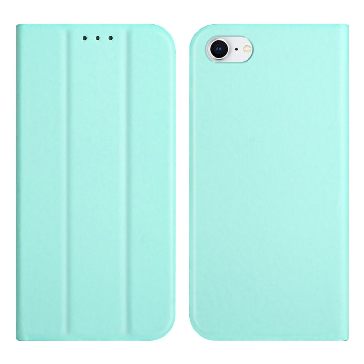 For iPhone SE 2022 / SE 2020 / 8 / 7 3-Folding Ultrathin Skin Feel Magnetic Solid Color Horizontal Flip Leather Case with Holder